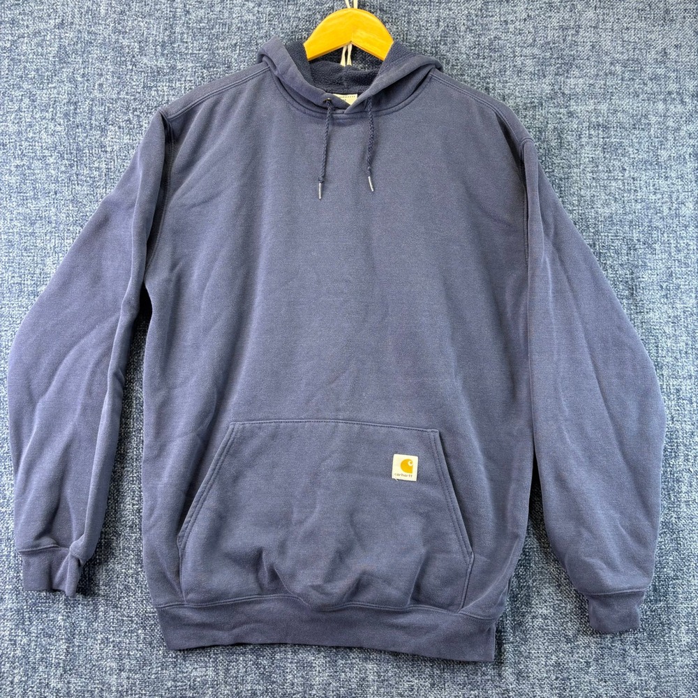 Carhartt Hoodie Mens Medium Navy Blue Cotton Blend Regular Fit Workwear Pullover